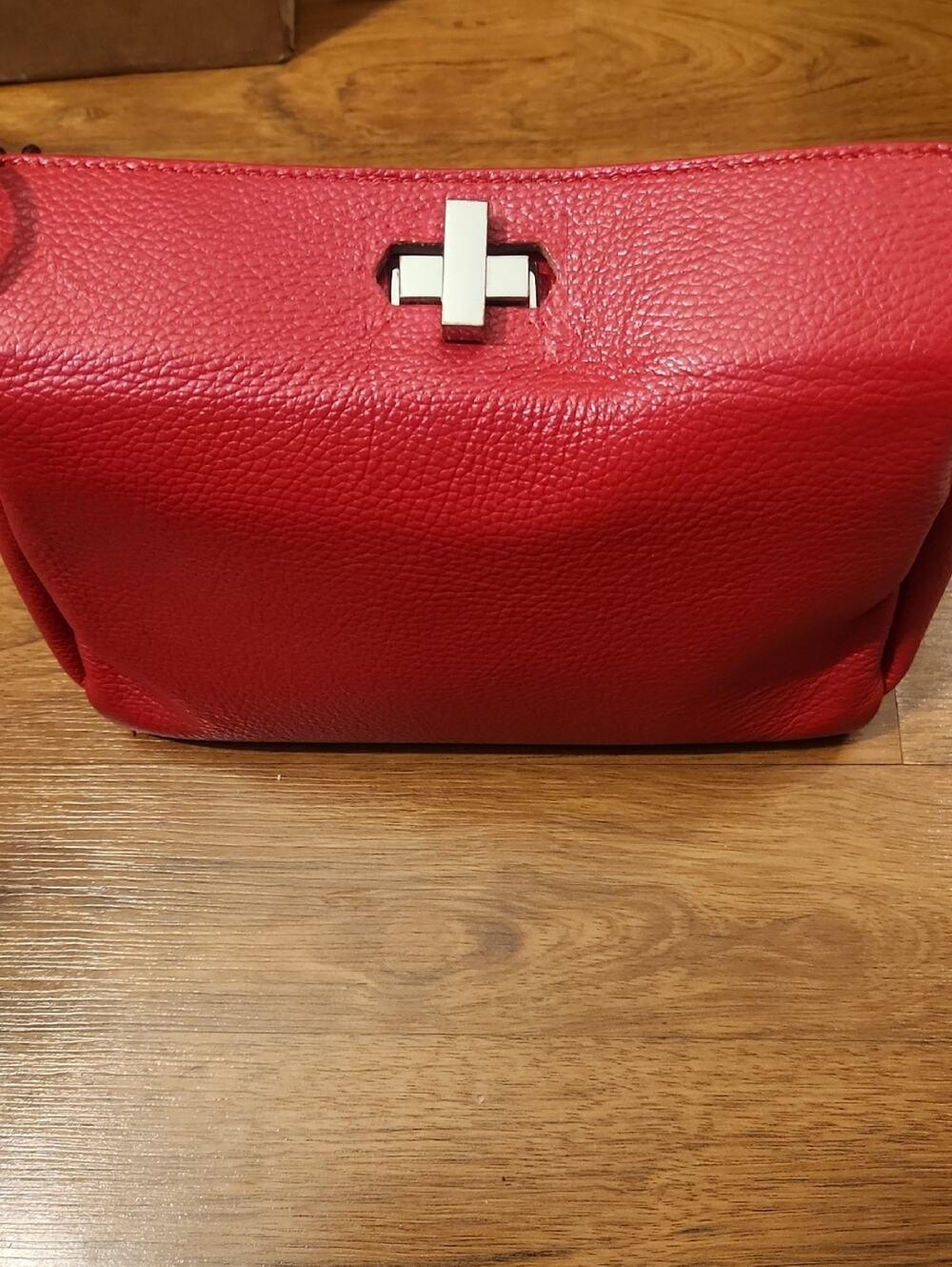 Red Leather Wristlet Clutch with Silver Turn Lock